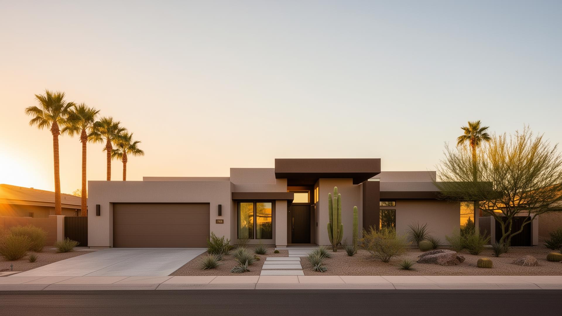 Modern Arizona home at sunset